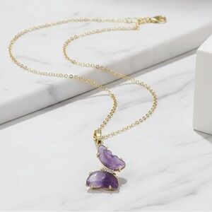 🆕New Amethyst Butterfly Necklace -14K Gold Plated 18”+ 2” Adjustable Chain
